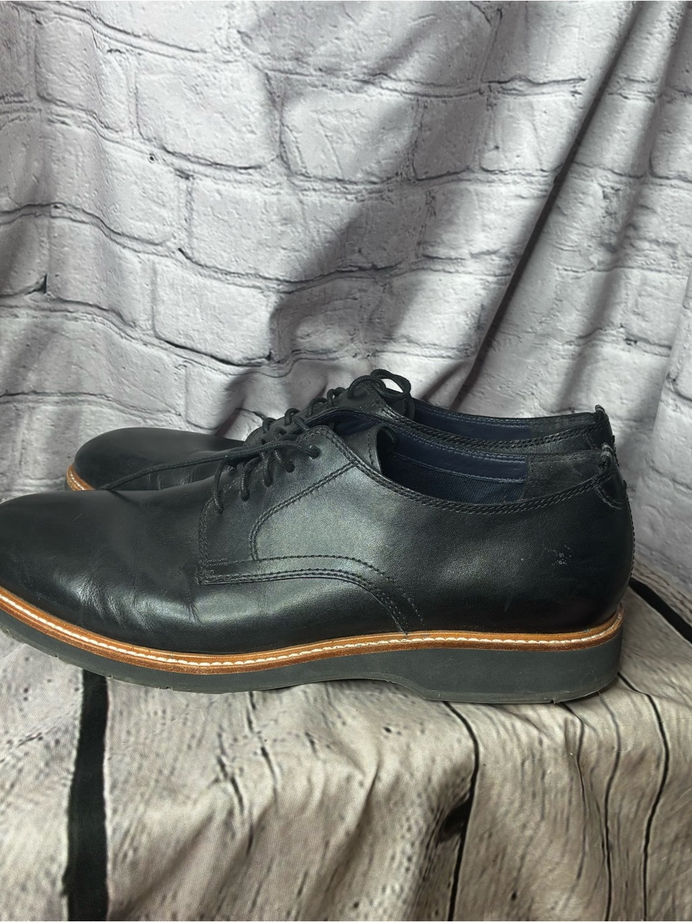 Cole Haan Modern Minimalist Black Leather Plain Toe Derby Lace Up Oxfords 11.5